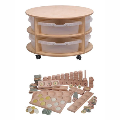 Double Tier Mobile Circular Storage Unit With 8 Clear Tubs or Baskets