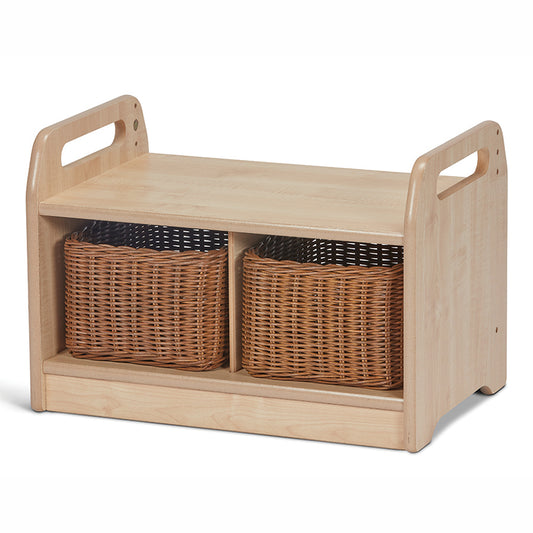 Compact Low Level Storage Bench with 2 Clear Tubs or Baskets