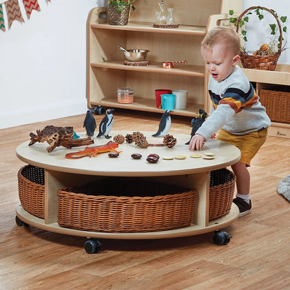 Single Tier Mobile Circular Storage Unit with 4 Cleat Tubs or Baskets