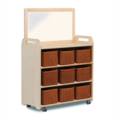 Mobile Shelf Unit With Top Mirror Add-on and 9 Clear Tubs or Baskets