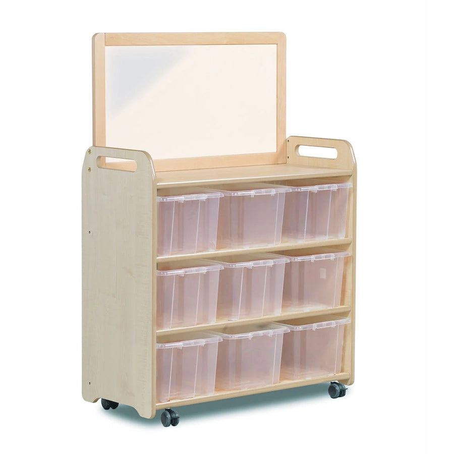 Mobile Shelf Unit With Top Mirror Add-on and 9 Clear Tubs or Baskets