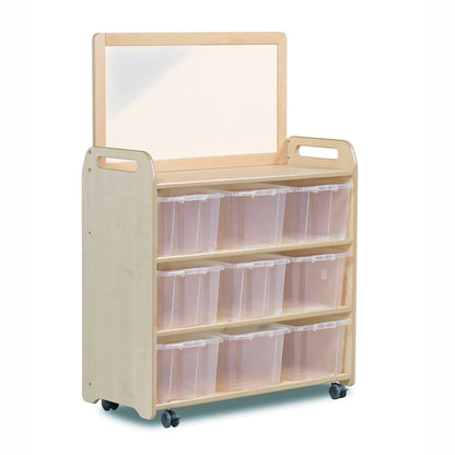 Mobile Shelf Unit With Top Mirror Add-on and 9 Clear Tubs or Baskets