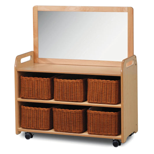 Mobile Tall Unit With Top Mirror Add On with 6 Clear Tubs or Baskets