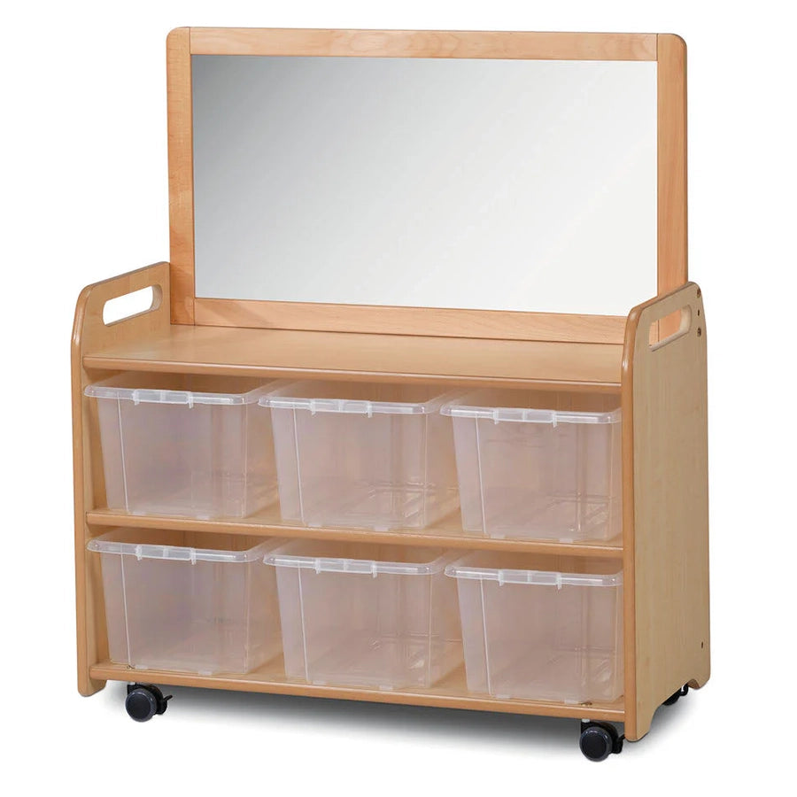 Mobile Tall Unit With Top Mirror Add On with 6 Clear Tubs or Baskets