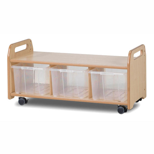 Mobile Low Level Unit With 3 Clear Tubs or Baskets