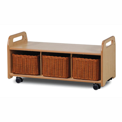 Mobile Low Level Unit With 3 Clear Tubs or Baskets