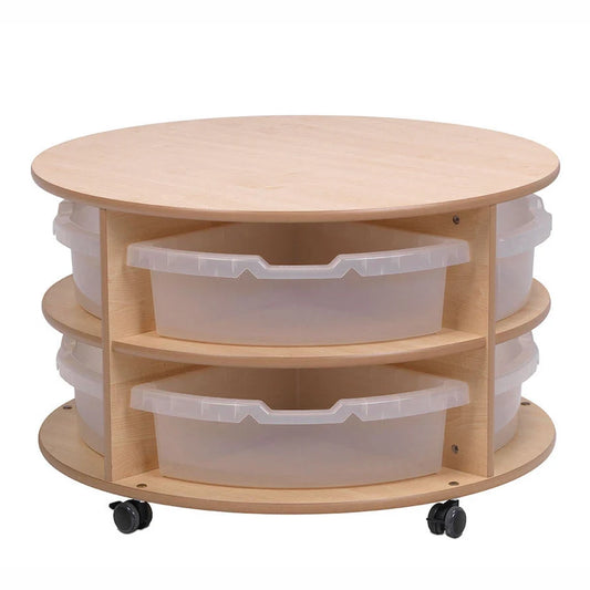 Double Tier Mobile Circular Storage Unit With 8 Clear Tubs or Baskets