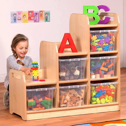 Stepped Storage Right Hand With 6 Clear Tubs or Baskets