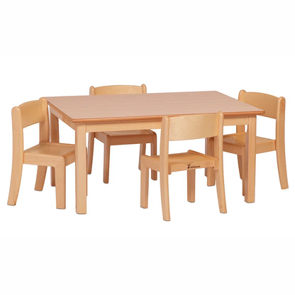 Small Rectangular Table (W960 x D695mm) + 4 Beech Stacking Chairs