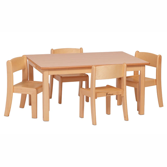 Small Rectangular Table (W960 x D695mm) + 4 Beech Stacking Chairs