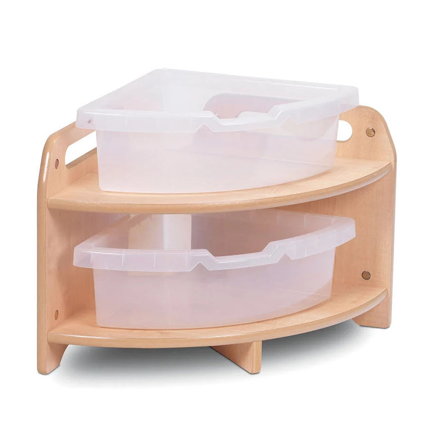 Low Level 90 Degree Corner Unit with 1 or 2 Clear Tubs or Baskets
