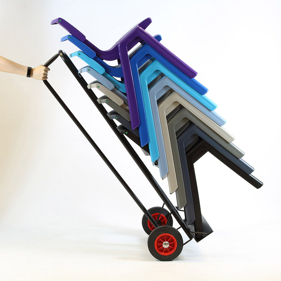 Postura+ One Piece Poly Chair Transport Trolley with Stacked Chairs