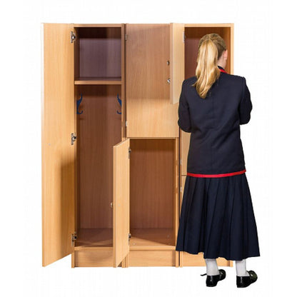 Primary Height One, two & three Door Premium Wooden Lockers - H1370mm Flat Top open doors with school girl
