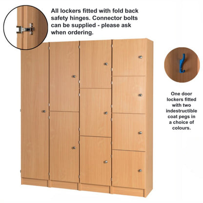 Primary Height One, two, three & Four Door Premium Wooden Lockers - H1370mm Flat Top with knob handles