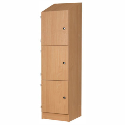 Primary Height Three Door Premium Wooden Locker - H1370mm Slope Top with knob handle