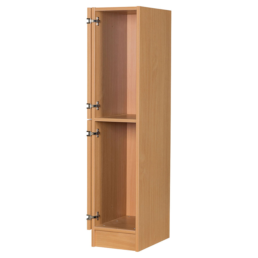 Primary Height Two Door Premium Wooden Locker - H1370mm Flat Top with open doors and fold back hinges 1