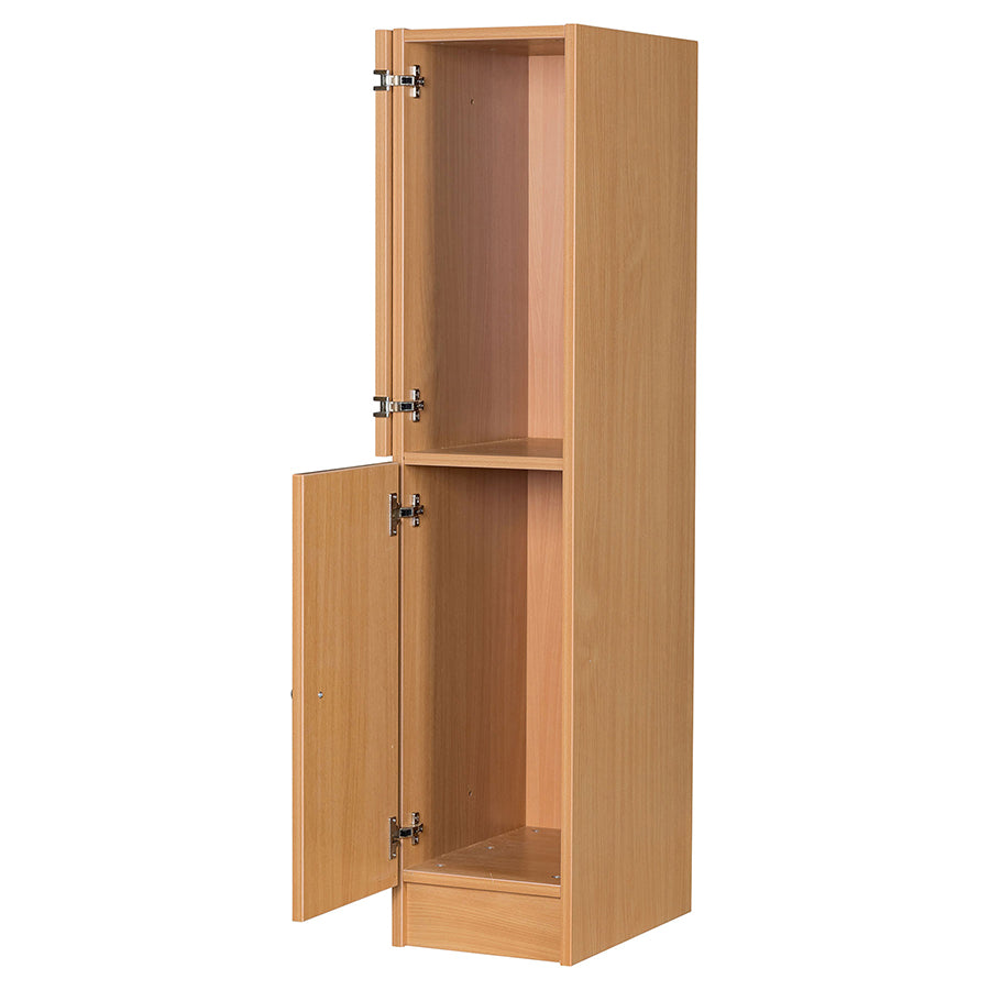 Primary Height Two Door Premium Wooden Locker - H1370mm Flat Top with open doors and fold back hinges
