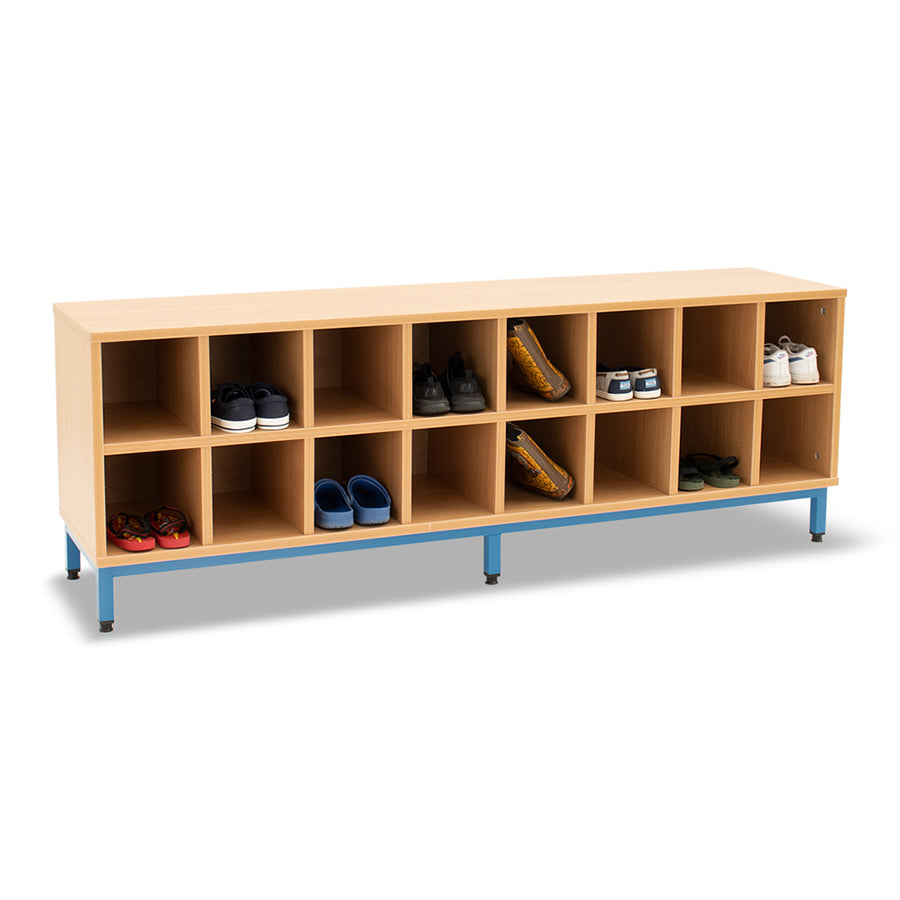 Cloakroom Bench with 16 Open Compartments