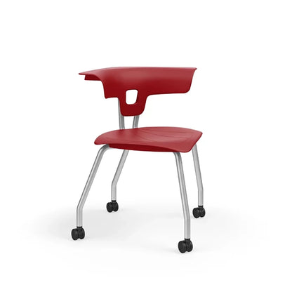 Ruckus 4 Leg Chair with castors chrome frame with poppy red seat and back 1
