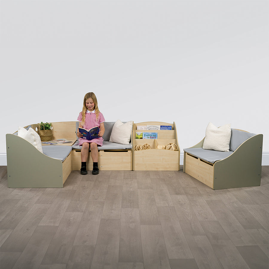 Junior Reading Corner Sofa – Sage Green & Maple