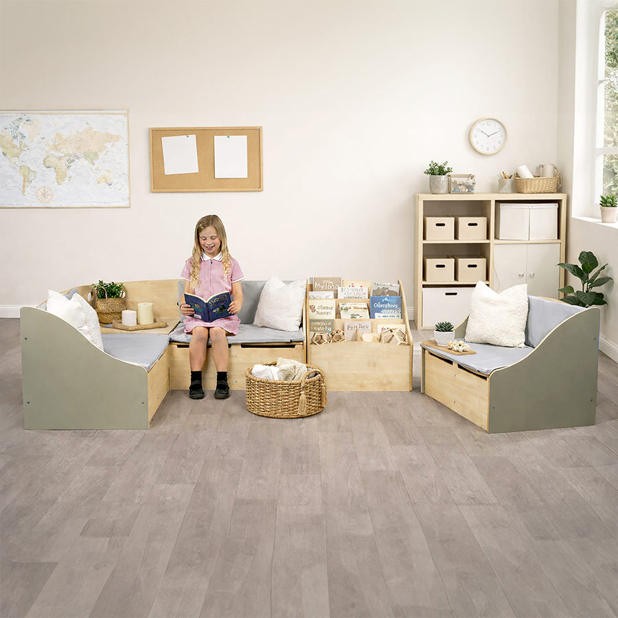 Junior Reading Corner Seat – Sage Green & Maple