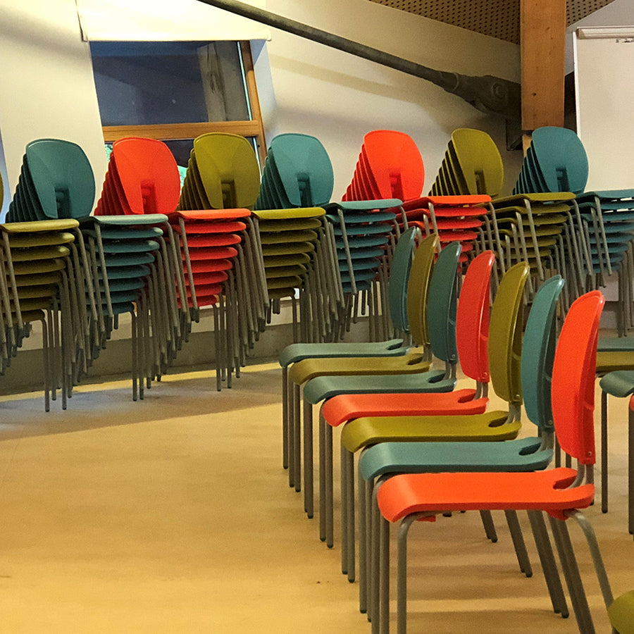 SE Curve Chair Sea Mist, Olive and Red Poly Seat and Dark Grey Steel Frame CS30022 Lifestyle Image 3 Stacked