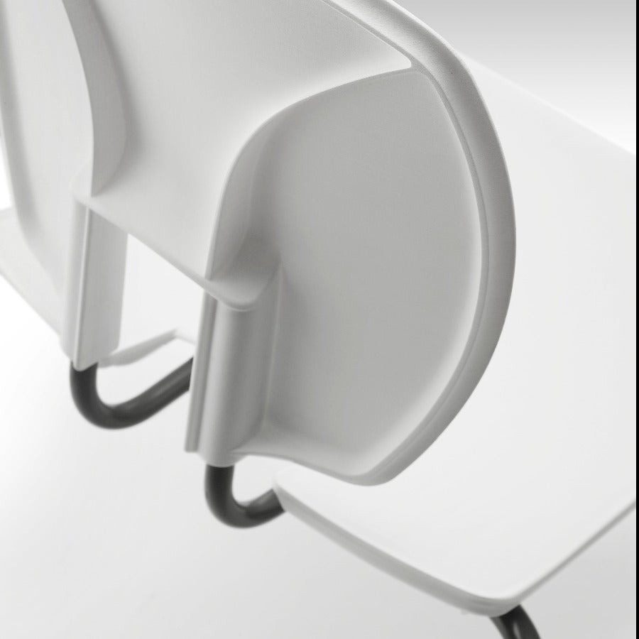 SE Curve Chair White Poly Seat and Dark Grey Steel Frame Back View Close Up