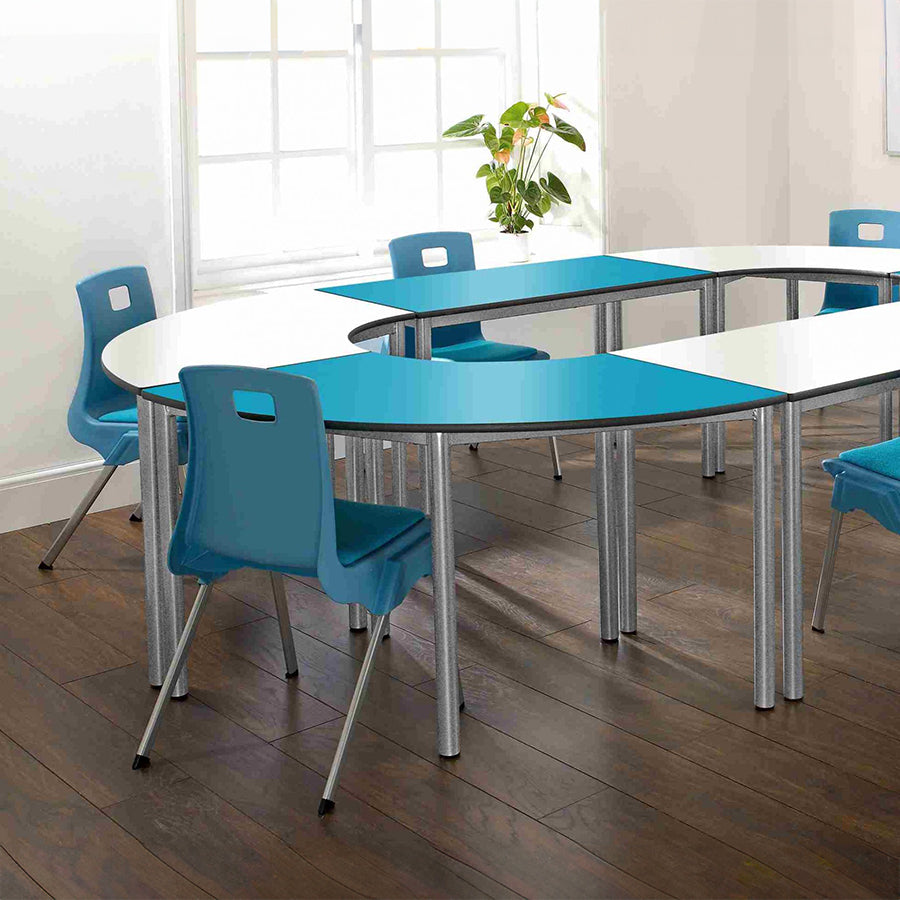 ST Classroom Chair Soft Blue Poly Seat with Light Grey Duraform Frame Lifestyle Image