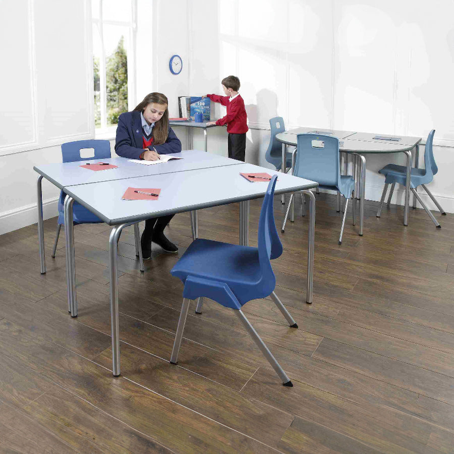 ST Classroom Chair Soft Blue and Blue Poly Seat with Light Grey Duraform Frame Lifestyle Image