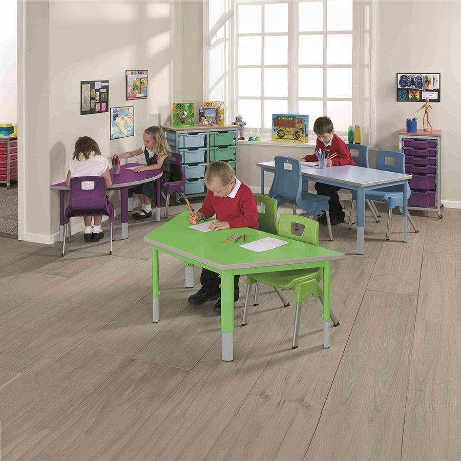 ST Classroom Chair Tangy Green, Soft Blue and Purple Seat with Light Grey Duraform Frame Lifestyle Image