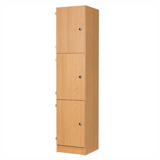 Secondary Height Three Door Premium Wooden Locker - H1800mm Flat Top with knob handle
