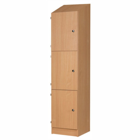 Secondary Height Three Door Premium Wooden Locker - H1800mm Slope Top with knob handle