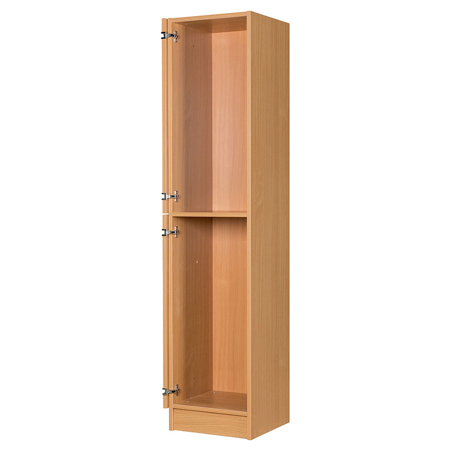 Secondary Height Two Door Premium Wooden Locker - H1800mm Flat Top with open doors and fold back hinges 1
