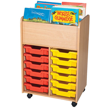 Smart Storage 12 Gratnells Tray Mobile Double Kinderbox Book Trolley with books