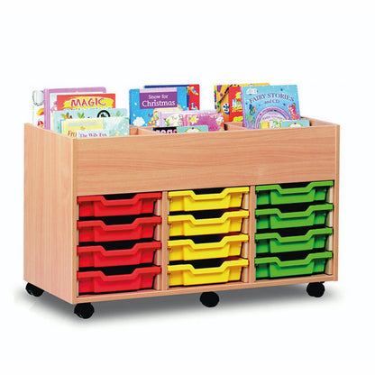Smart Storage 12 Gratnells Tray Mobile Triple Kinderbox Book Trolley with books