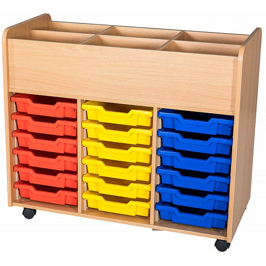 Smart Storage 18 Gratnells Tray Mobile Triple Kinderbox Book Trolley 1