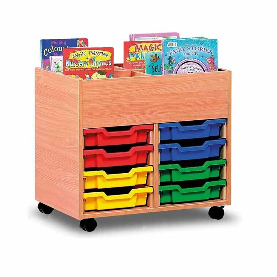 Smart Storage 8 Gratnells Tray Mobile Double Kinderbox Book Trolley with books