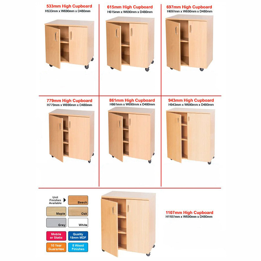 Smart Storage Double Cupboards W690mm - Mobile 7 Heights