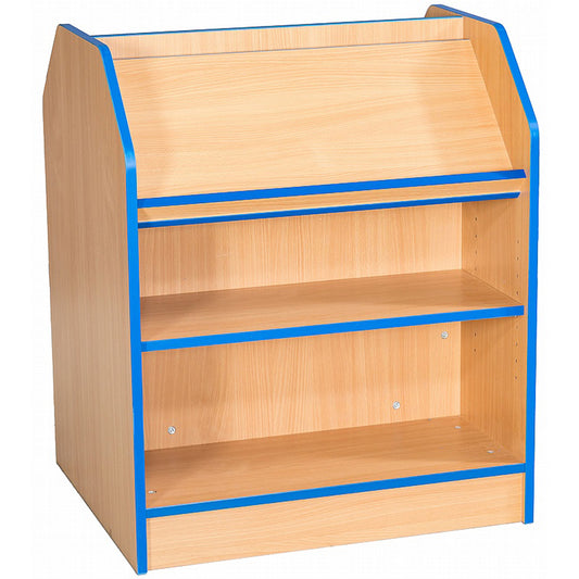 Smart Storage Folio 750mm Wide Double Sided Library Bookcase with Angled Top Shelf and 1 Adjustable Shelf