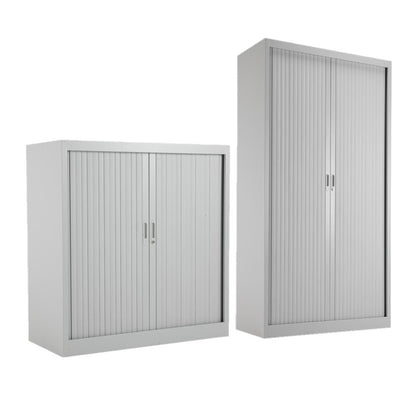 TALOS STEEL OPEN TAMBOUR CUPBOARD H1050mm AND H1950MM GREY