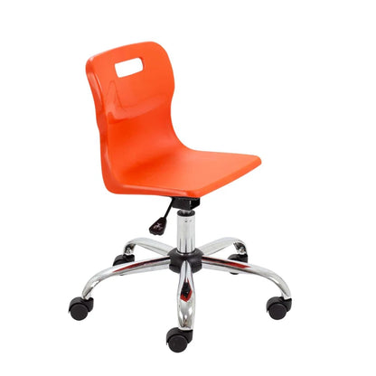 Titan Junior Swivel Chair with Chrome Base on Castors Orange Polypropylene Seat