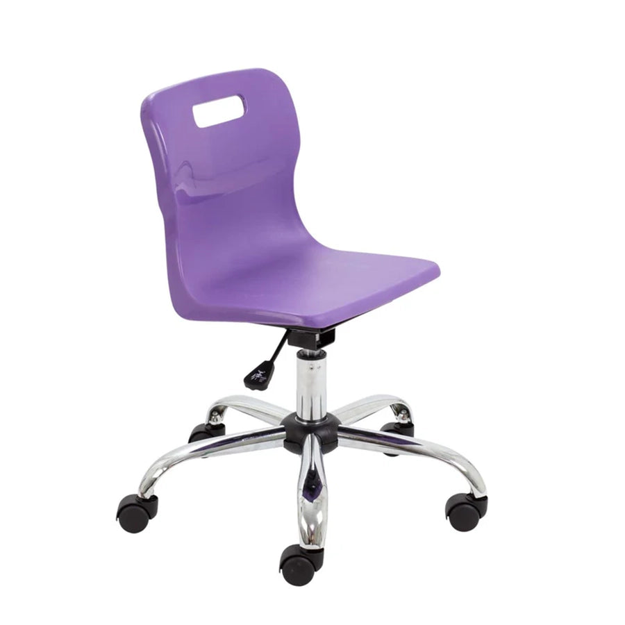 Titan Junior Swivel Chair with Chrome Base on Castors Purple Polypropylene Seat