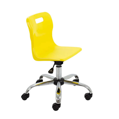 Titan Junior Swivel Chair with Chrome Base on Castors Yellow Polypropylene Seat