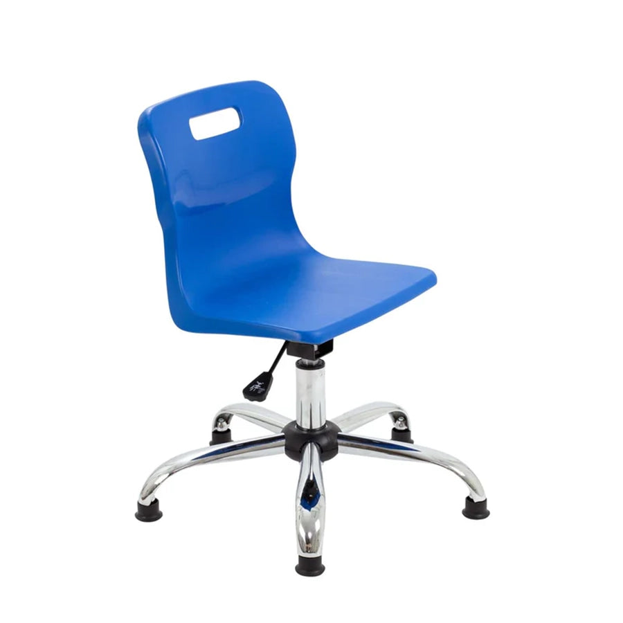 Titan Junior Swivel Chair with Chrome Base on Glides Blue Polypropylene Seat