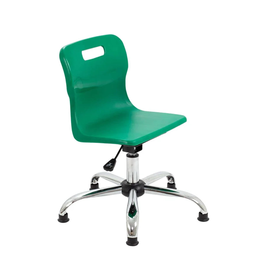 Titan Junior Swivel Chair with Chrome Base on Glides Green Polypropylene Seat