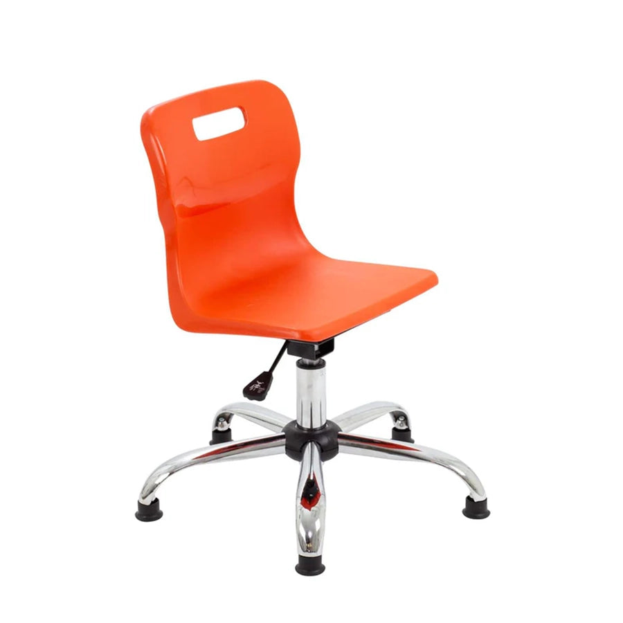Titan Junior Swivel Chair with Chrome Base on Glides Orange Polypropylene Seat