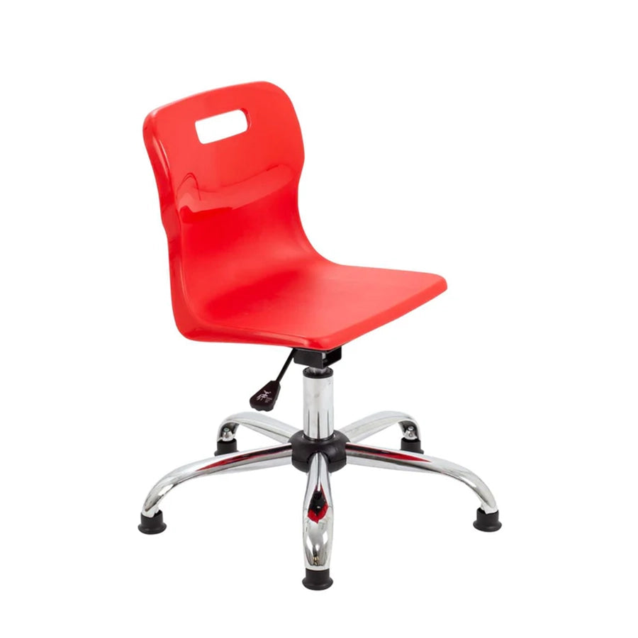Titan Junior Swivel Chair with Chrome Base on Glides Red Polypropylene Seat