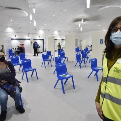 Titan One Piece Antibacterial Chair One Piece Poly Blue Lifestyle Image 3