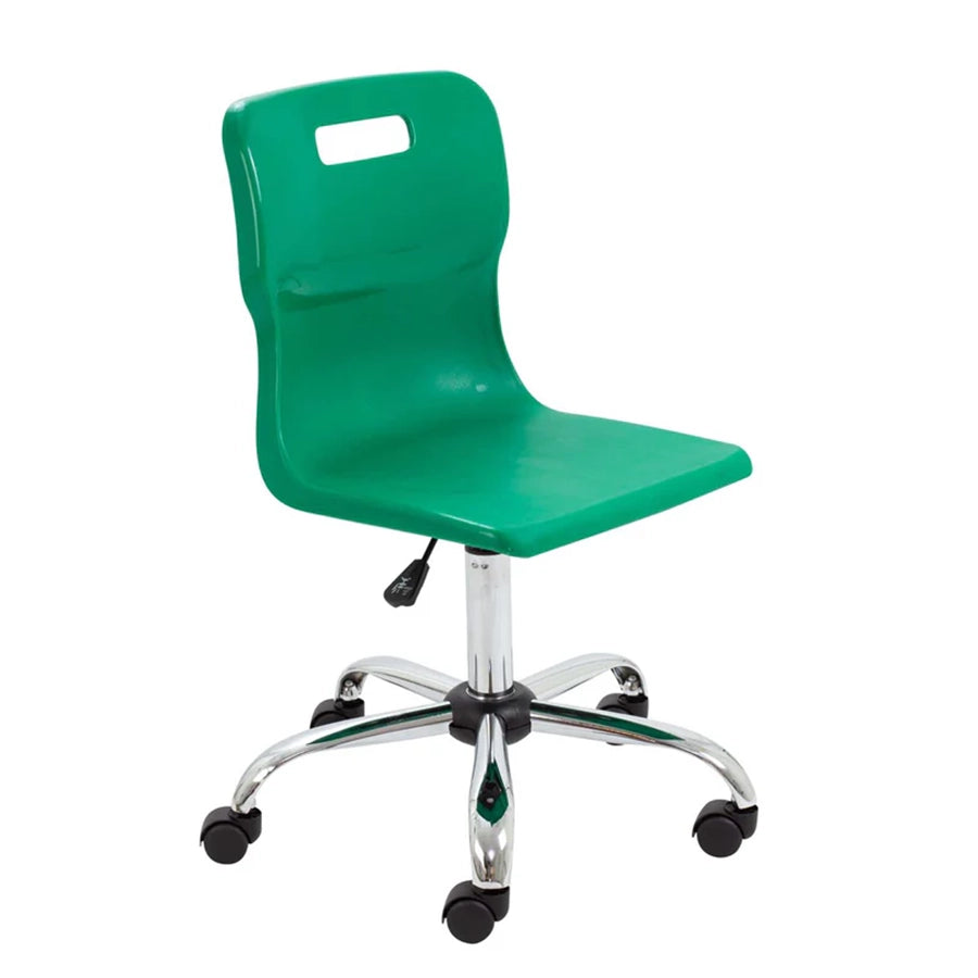 Titan Senior Swivel Chair with Chrome Base on Castors Green Polypropylene Seat