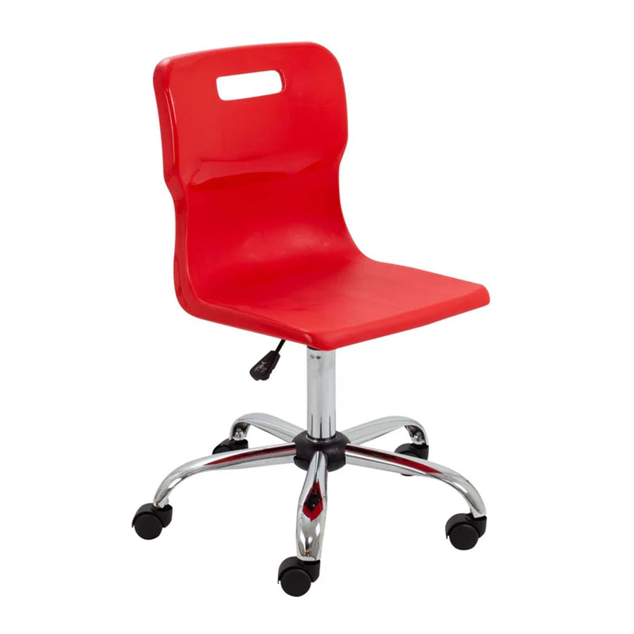 Titan Senior Swivel Chair with Chrome Base on Castors Red Polypropylene Seat